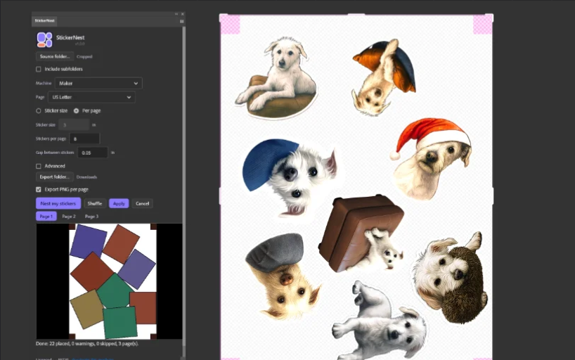 StickerNest plugin panel in Photoshop with a nested sticker sheet.